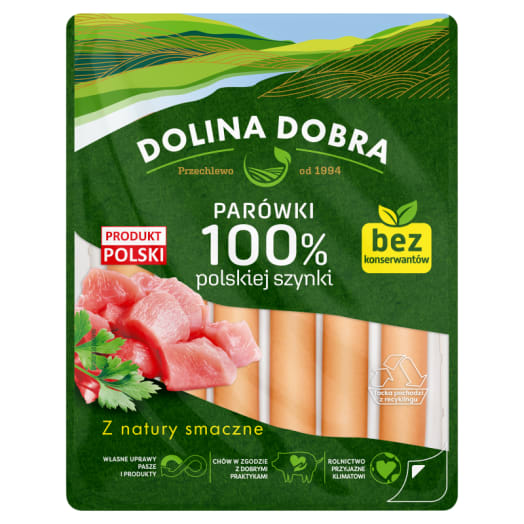 DOLINA DOBRA Parówki 100% mięsa z szynki bez konserwantów
